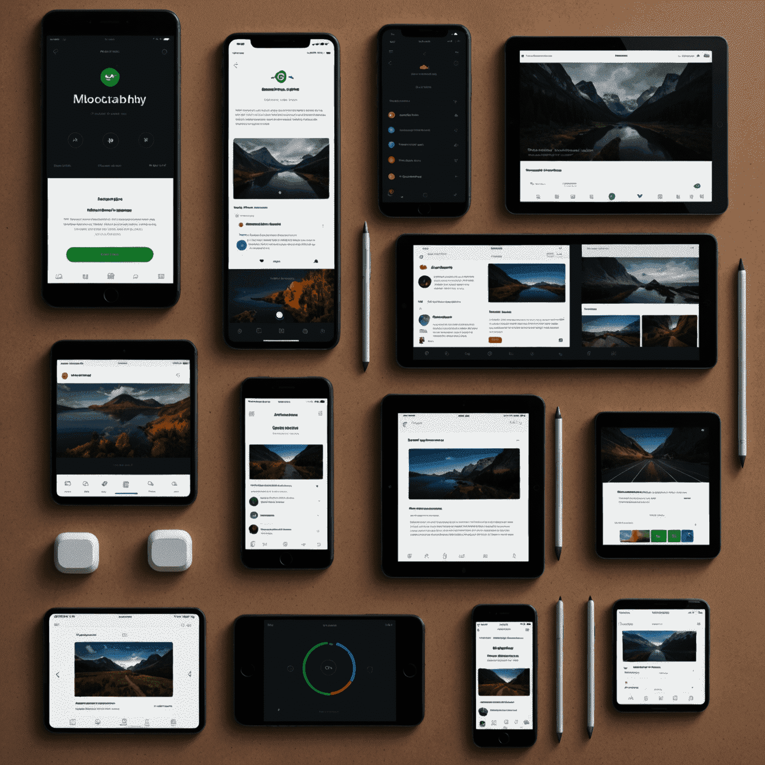 Collage of UI designs for different platforms (mobile, console, PC) with arrows showing adaptability and consistency across devices.